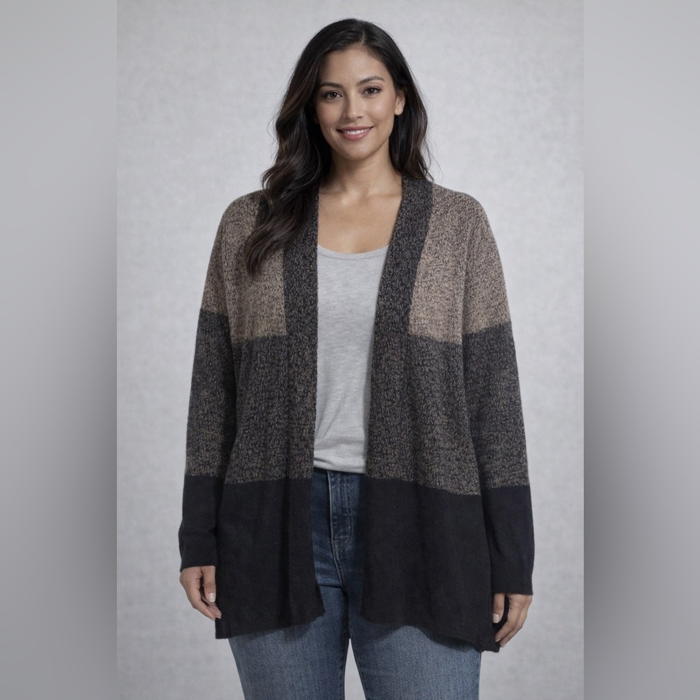 Karen Scott Colorblock Open Front Knit Cardigan Size XL